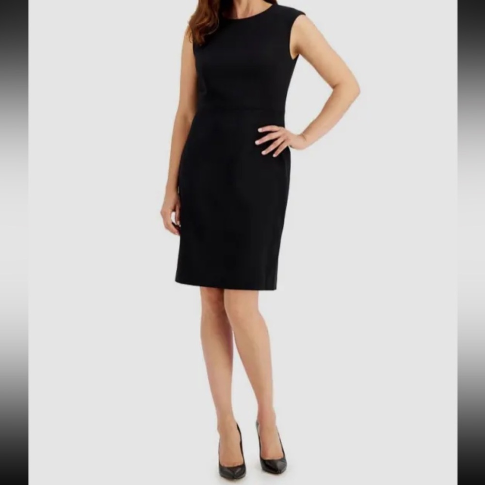 Le Suit Separates Womens Sheath Dress Black Sleeveless Back Slit Size 14W